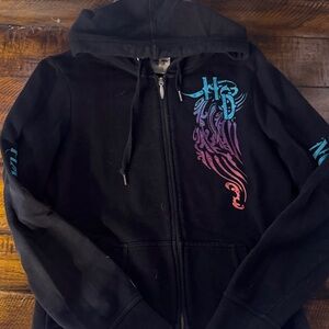 Harley-Davidson Black Hoodie with Blue and Purple Design